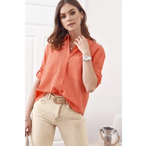 Fasardi Airy shirt with a longer back, coral
