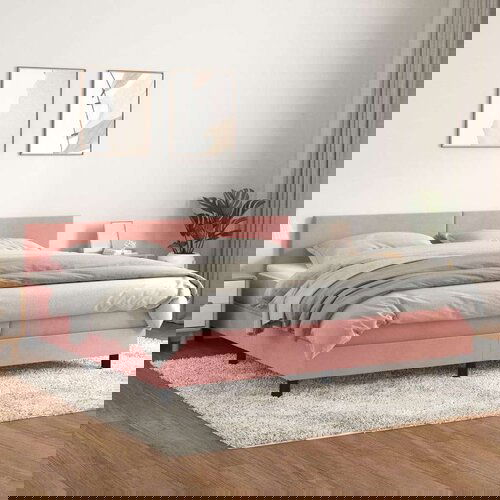  Box spring postelja z vzmetnico roza 200x200 cm žamet, (20791520) Slike