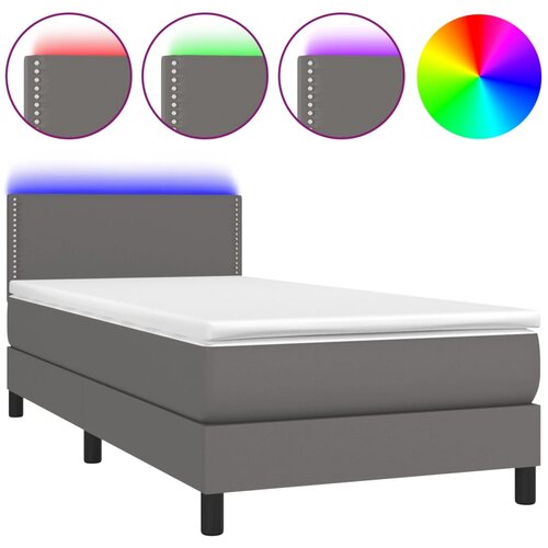 Maison Chic Box spring postelja - Vzmetna postelja z vzmetnico LED siva 80x200 cm umetno usnje SL15559, (21905180) Cene