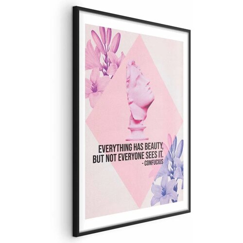  Plakat - Confucius on Beauty - a bust in pink with flowers and a quote 60x90 Crni okvir s margom Cene