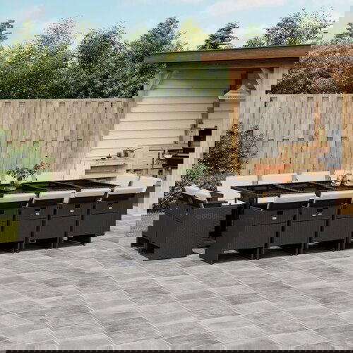 The Living Store Vrtna jedilna garnitura z blazinami 17-delna črn poli ratan - Vrtna Jedilna Garnitura, (21671873) Cene