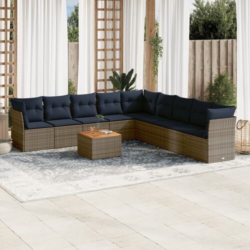 vidaXL 10-dijelni set vrtnih sofa od poliratana s jastucima sivi Cijene