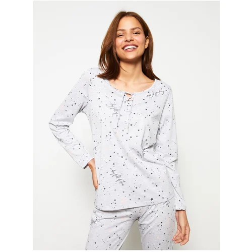 LC Waikiki Tie Collar Patterned Long Sleeve Women's Pajamas Set