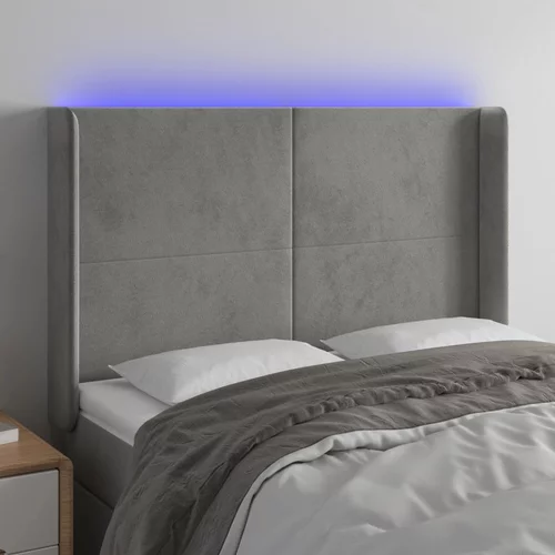 vidaXL LED posteljno vzglavje svetlo sivo 147x16x118/128 cm žamet