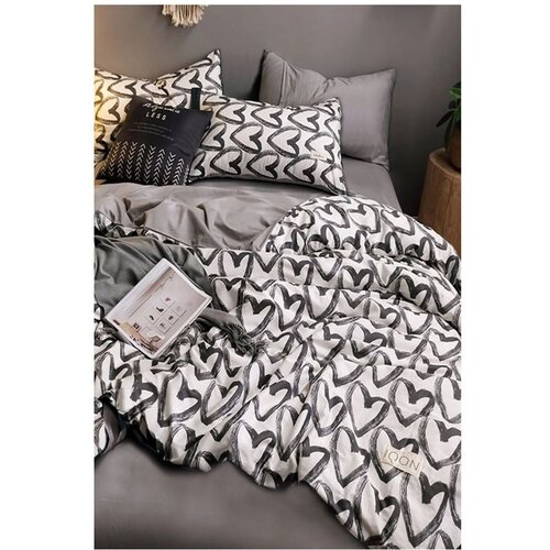 Mila Home Belo-siva bombažna posteljnina za zakonsko posteljo z rjuho 200x220 cm - Mila Home Cene