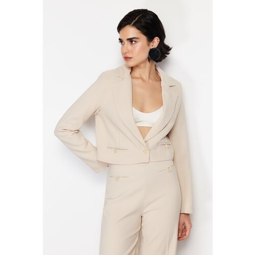 Trendyol Ecru Premium Quality Fine Crop Woven Blazer Jacket Slike