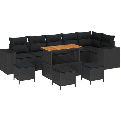 VidaXL 10-dijelni vrtni set garniture s jastucima crni poli ratan, 4-dijelni vrtni set za objedovanje s jastucima crni poli ratan Slike