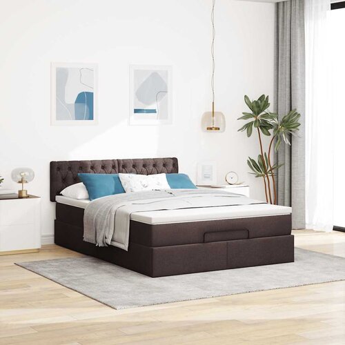  Otomanski krevet s madracem i LED tamnosmeđi 140x190 cm tkanine Slike