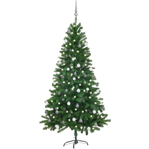vidaXL umjetno božićno drvce s LED svjetlima i kuglicama 180 cm zeleno Cene