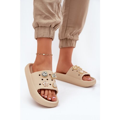 VINCEZA Women's Foam Slippers With Embellishments Beige 76055 Cene