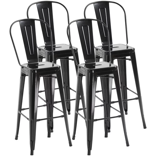 HOMCOM Komplet 4 zložljivih barskih stolčkov Visoki kuhinjski stoli, kovinski s snemljivim naslonom, industrijski dizajn z naslonom za noge, 44x49x116 cm, črni, (20745185)