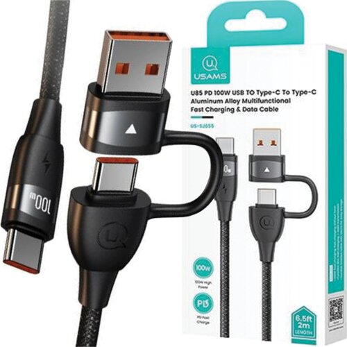 Usams UDO SAMS KABEL U85 2XUSB-C USB-A 2M 100W PD FAST CHARGE ČRN SJ655USB01, (21980393) Slike