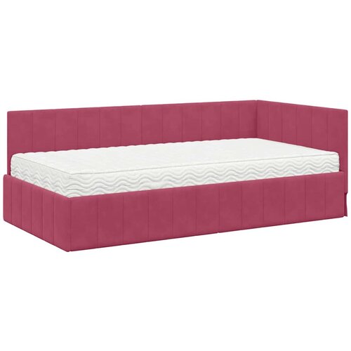 VidaXL Kotna postelja z vzmetnico vinsko rdeča 90 x 200 cm Žamet, (5000069851) Slike