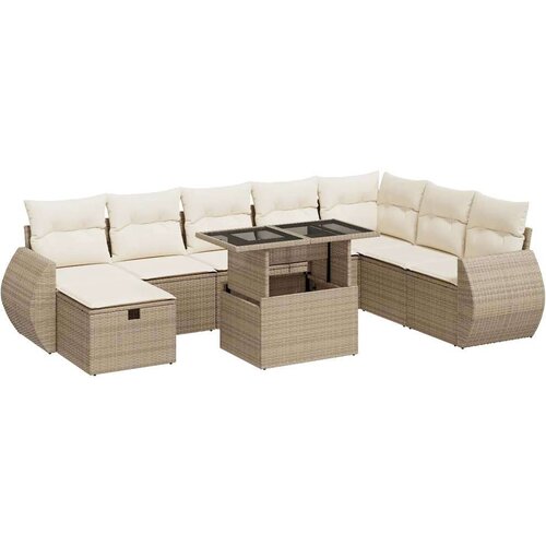  9-dijelni set vrtnih sofa s jastucima bež od poliratana Slike