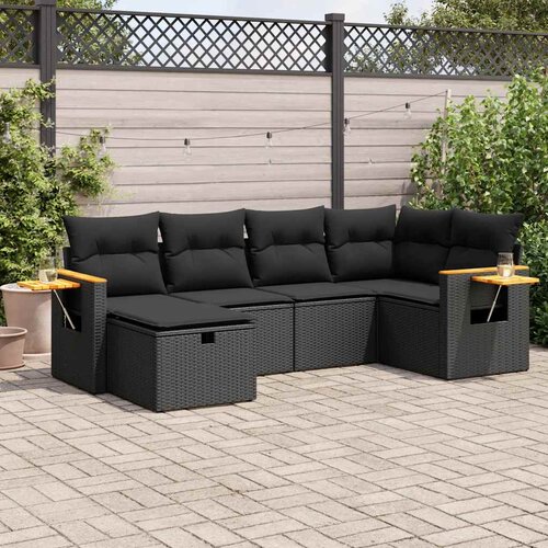  6-dijelni set vrtnih sofa s jastucima crni od poliratana Slike