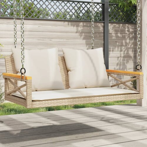 VidaXL Gugalna klop z blazinami bež 109x62x40 cm poli ratan Slike