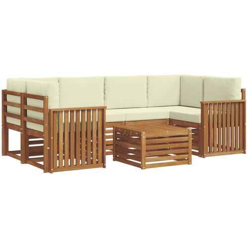  Set vanjskih sofa 7 kom. Prirodna i krem Čvrsto drvo akacije Slike