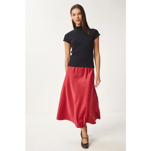 Happiness İstanbul Women's Red Satin Surface Woven Skirt