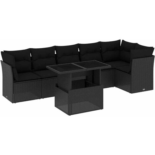  7-dijelni set vrtnih sofa od poliratana s jastucima crni Crna 100 x 55 x 73 cm Slike