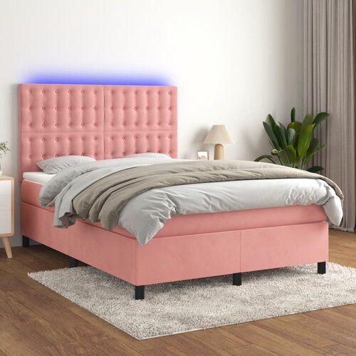 The Living Store Box spring postelja z vzmetnico LED roza 80x200 cm žamet - Box Spring Postelja, (21491803) Slike
