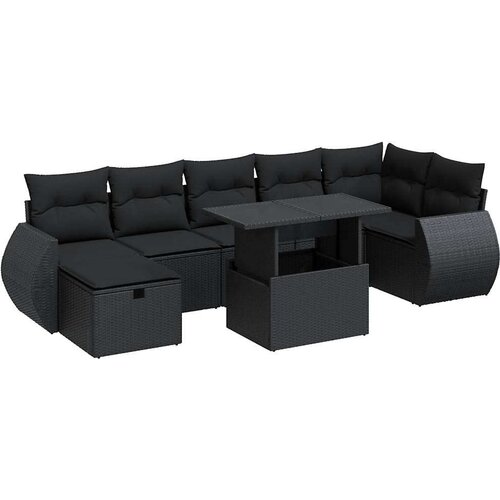  8-dijelni set vrtnih sofa od poliratana s jastucima crni Slike