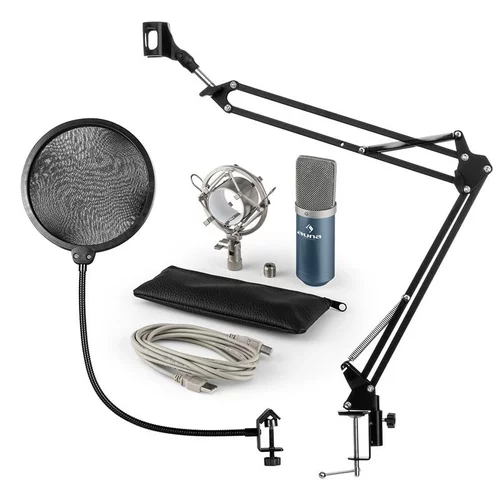 Auna MIC-900BL USB, mikrofon set V4, kondenzatorski mikrofon, pop filter, nosač za mikrofon, plava boja