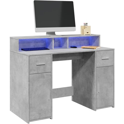 VidaXL Pisalna miza z LED lučkami betonsko siva 120x55x91 cm inž. les Slike