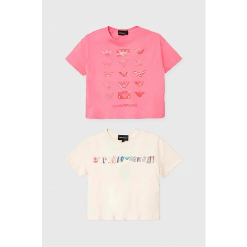 Emporio Armani Otroška bombažna kratka majica 2-pack roza barva