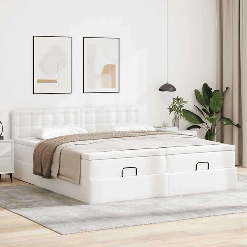 VidaXL okvir kreveta s madracima bijela 200x200 cm umjetna koža Slike