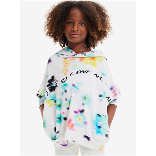 Desigual White Girly Flowered Hoodie Flores - Girls Cene