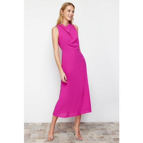 Trendyol Pink Flounce Collar Skirt with Cut-Out Detail Woven Midi Dress Slike
