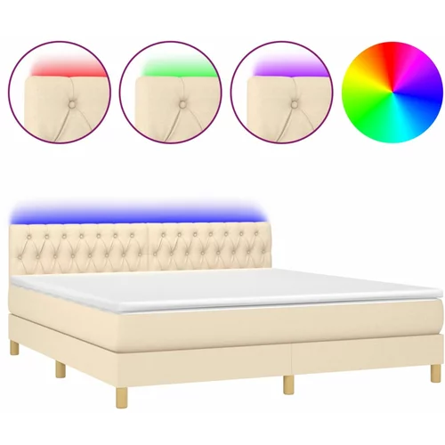 vidaXL Box spring postelja z vzmetnico LED krem 180x200 cm blago, (20898384)