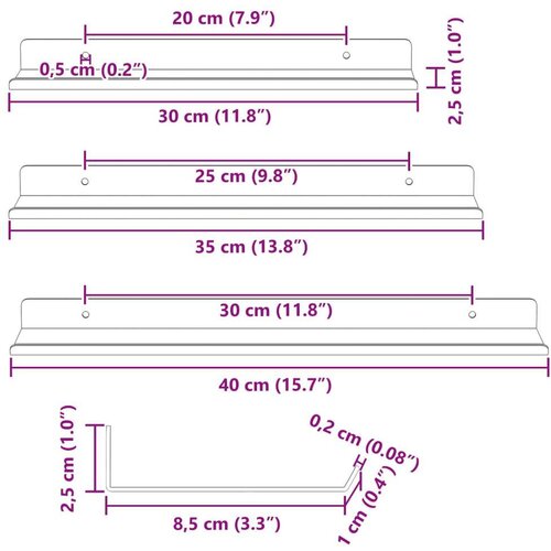  Polica na zidu s policom Zidne 3 pcs Bijelo 40 x 9 x 2 5 cm - Bijelo 30/35/40 x 9 cm 1 Slike