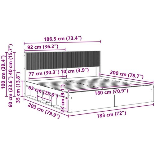 Okvir za krevet s pohranom i uzglavljem Crna 180 x 200 cm Slike