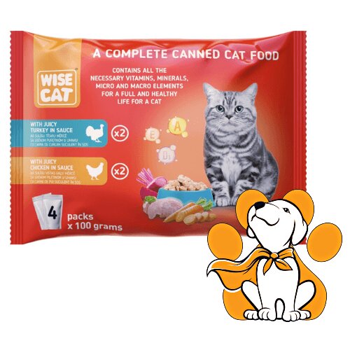 Carpathian Pet Food Wise Cat Adult Juicy Turkey & Chicken in Sauce 4x100g, Za Vitalnost Mačaka Cene
