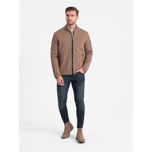 Ombre Men's BIKER jacket in structured fabric - light brown Slike