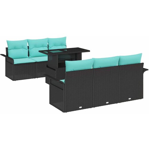 vidaXL Vrtna sedežna garnitura z blazino 7 pcs Črna Poly ratan, (5000145191) Cene