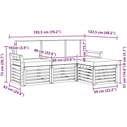  Set vanjskih sofa 4 kom. Prirodna i bež Bijela 193,5 x 122,5 x 73 cm Slike