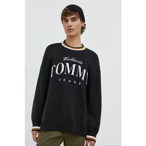 Tommy Jeans Bombažen pulover črna barva