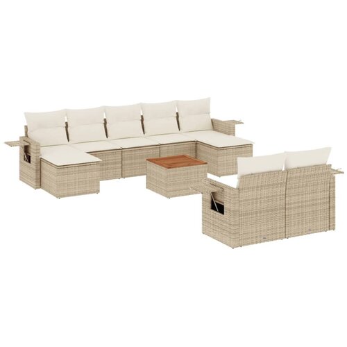  10-dijelni set vrtnih sofa s jastucima bež od poliratana 62 x 62 x 69 cm Slike