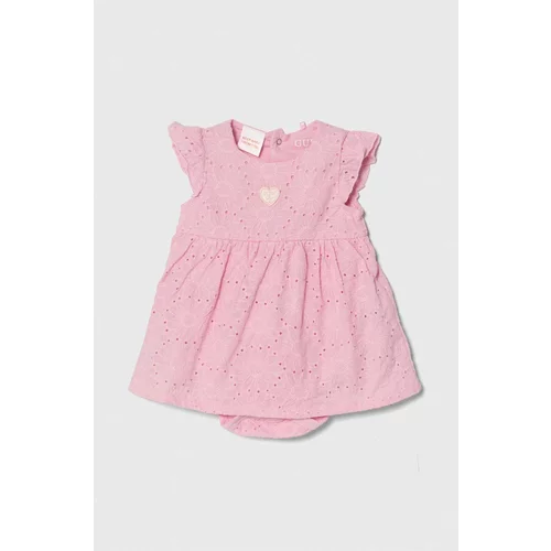 Guess Otroška bombažna obleka roza barva