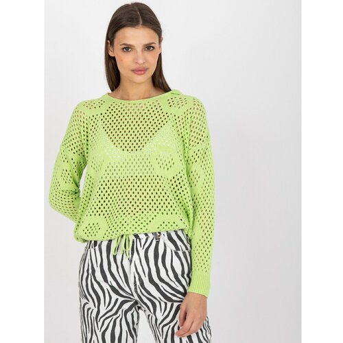 Fashion Hunters Light green oversized openwork sweater with a hood RUE PARIS Slike