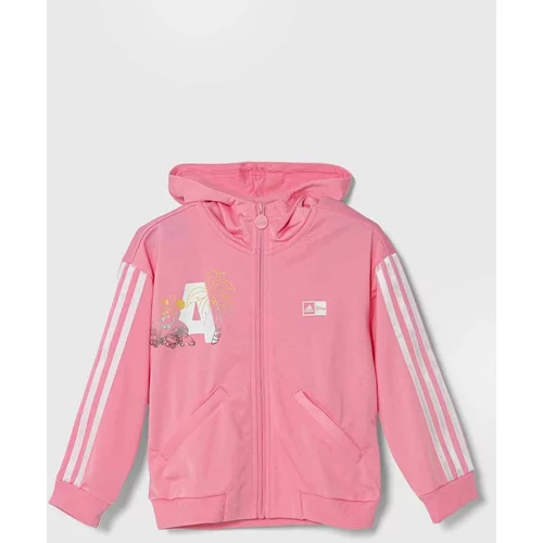 Adidas Otroški pulover x Disney roza barva, s kapuco