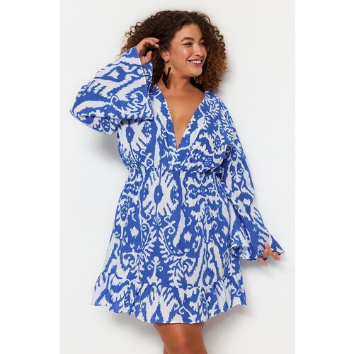 Trendyol Curve Plus Size Dress - Blue - Skater Slike
