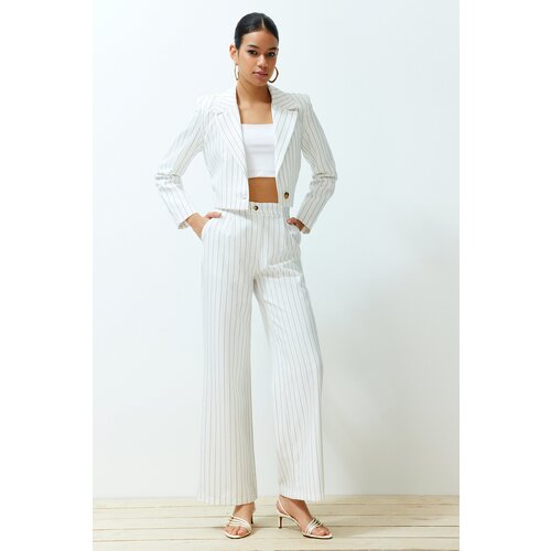 Trendyol Ecru Wide Leg/Wide Leg Striped Woven Trousers Slike