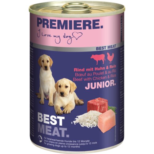 Premiere Dog Best Meat Junior Govedina/Pi&scaron;čanec/Riž 400g konzerva Cene