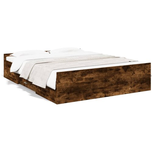 Maison Chic Posteljni okvir - Dvoposteljna postelja - Zakonska postelja s predali dimljen hrast 140x200 cm inž. les, (21695251) Slike