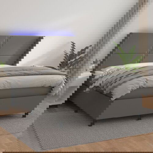 The Living Store Box spring postelja z vzmetnico LED siva 140x200cm umetno usnje - Box Spring Postelja, (21518519) Slike