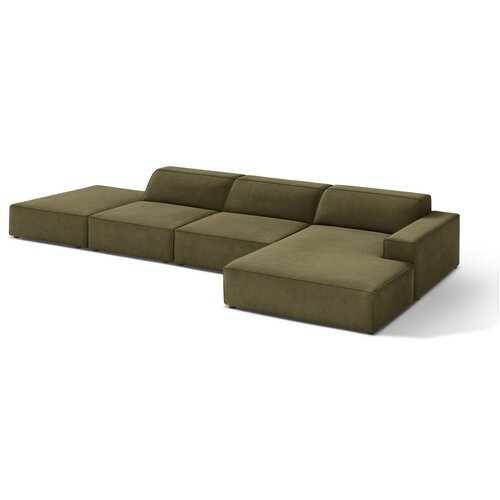 Micadoni Kaki zelena žametna kotna sedežna garnitura (desni kot/z ležalnikom) Jodie &amp;ndash; Slike
