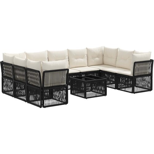 vidaXL Vrtna sedežna garnitura 10 pcs Črna poli ratan, (5000270405) Cene